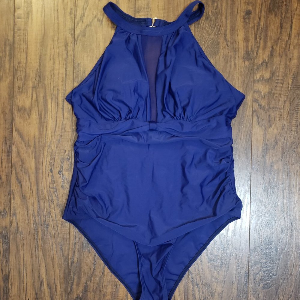 Blue one piece bathing suit